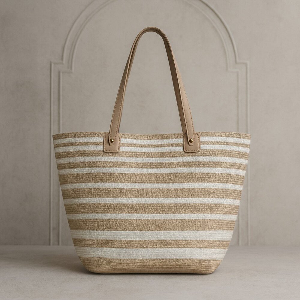 Neutral Woven Stripe Tote Bag – Coastal Chic Everyday Carryall